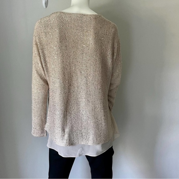 ALEX MARIE Top Long Sleeve Lined Knit Top with Sequins Taupe Size XL - Picture 2 of 6